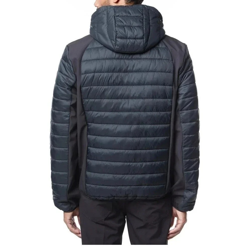 Merrell Men's Hooded Mixed‎ Media Puffer Softshell Jacket, Black, XL